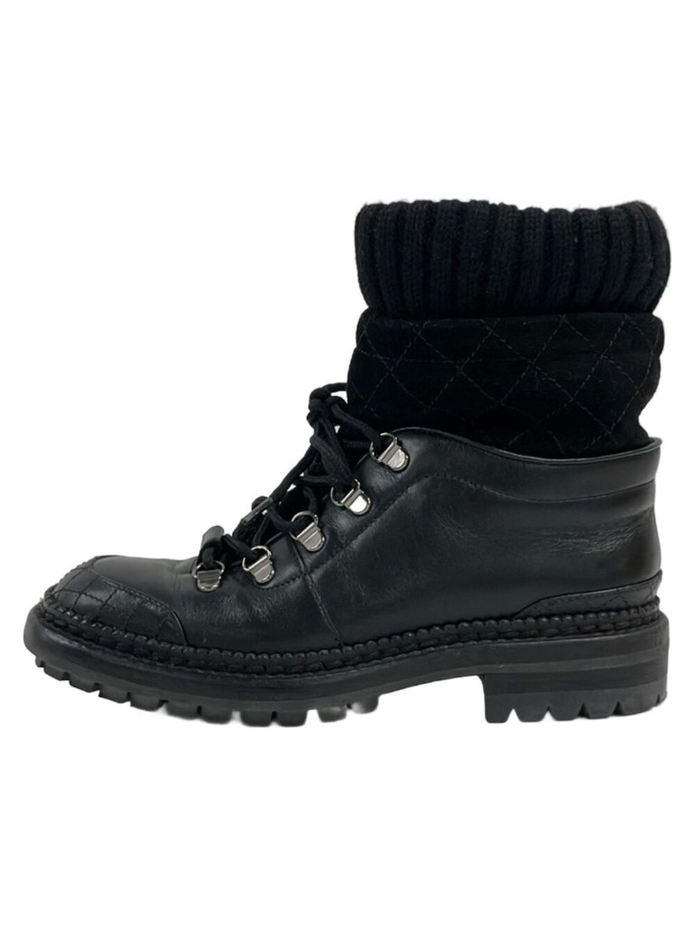 Chanel Short Boots Black Wool Leather